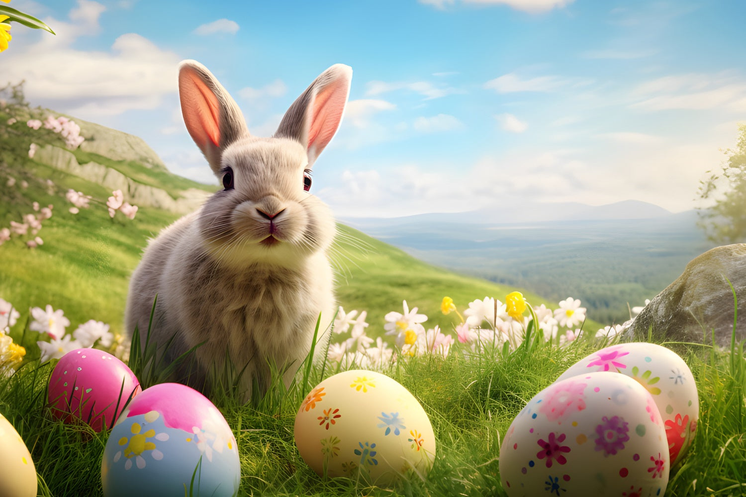 Easter Egg Backdrop Happy Bunny Spring Hillside Backdrop TWW3-33