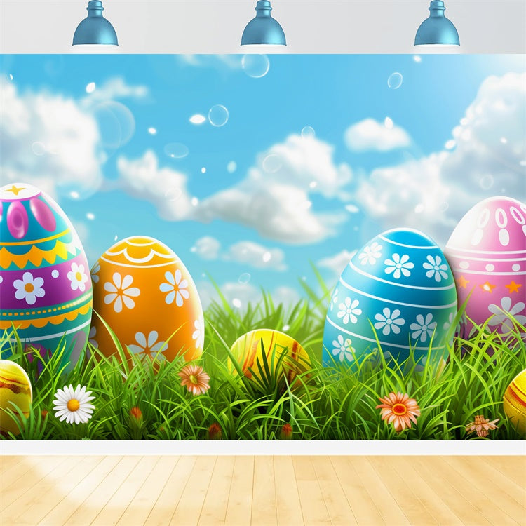 Easter Photo Backdrop Ideas Bright Sky Egg Meadow Backdrop TWW3-37