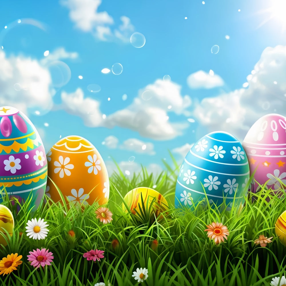 Easter Photo Backdrop Ideas Bright Sky Egg Meadow Backdrop TWW3-37