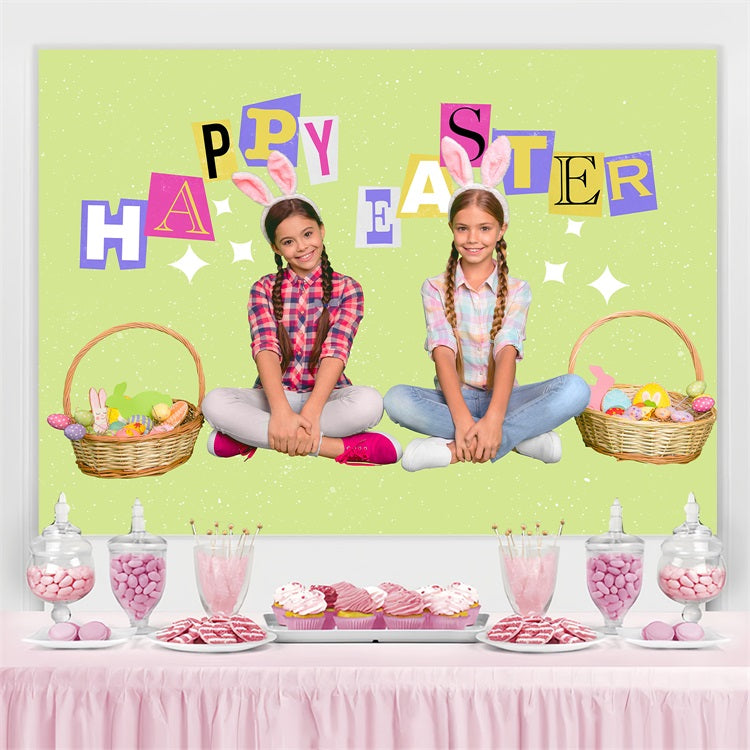 Easter Photo Backdrop Egg Baskets Personalized Backdrop TWW3-53