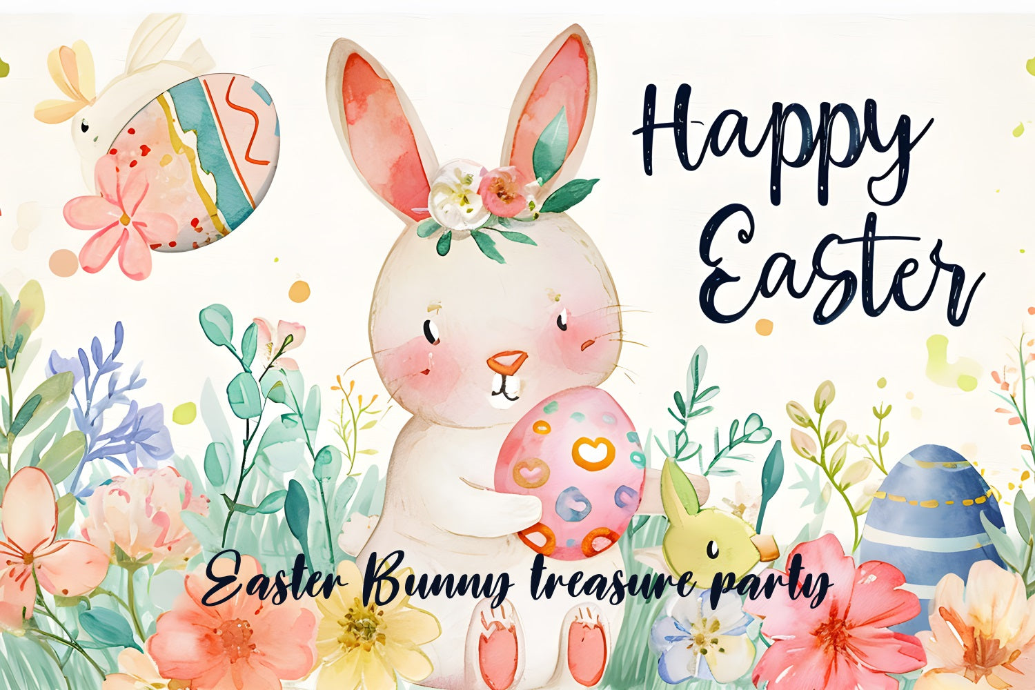 Easter Bunny Backdrops Watercolor Bunny Egg Custom Backdrop TWW3-54
