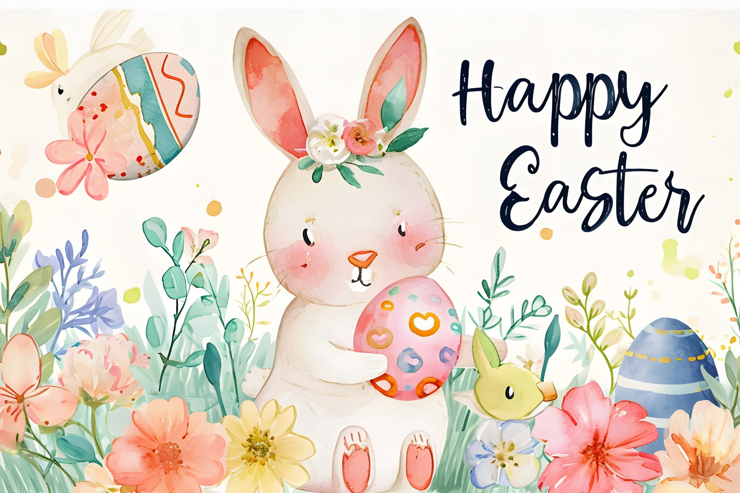 Easter Bunny Backdrops Watercolor Bunny Egg Custom Backdrop TWW3-54