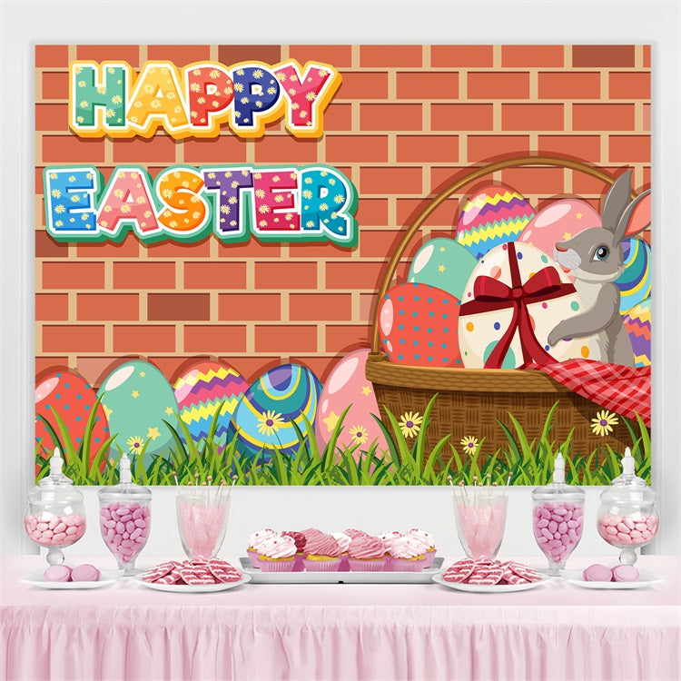 Backdrop For Easter Brick Wall Bunny Basket Custom Backdrop TWW3-58