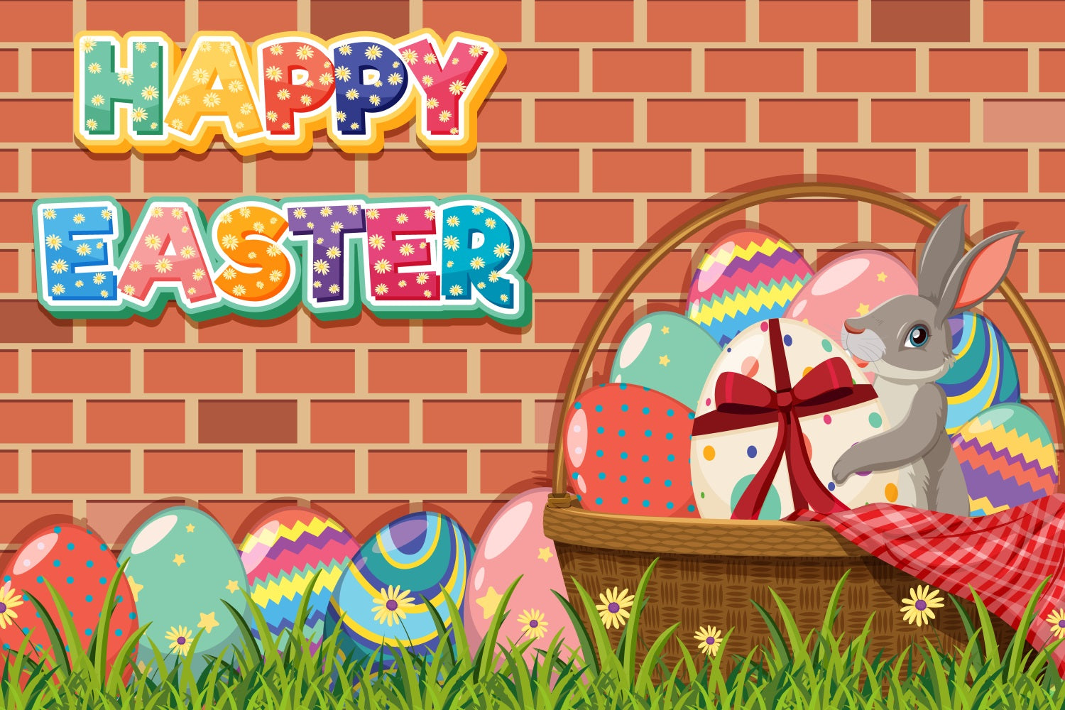 Backdrop For Easter Brick Wall Bunny Basket Custom Backdrop TWW3-58