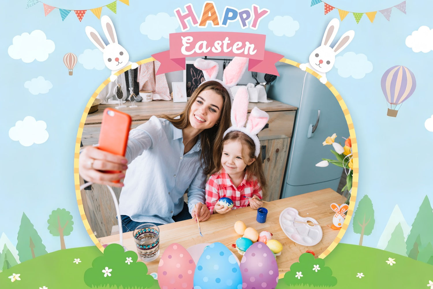 Happy Easter Backdrop Sky Bunny Meadow Personalised Backdrop TWW3-60