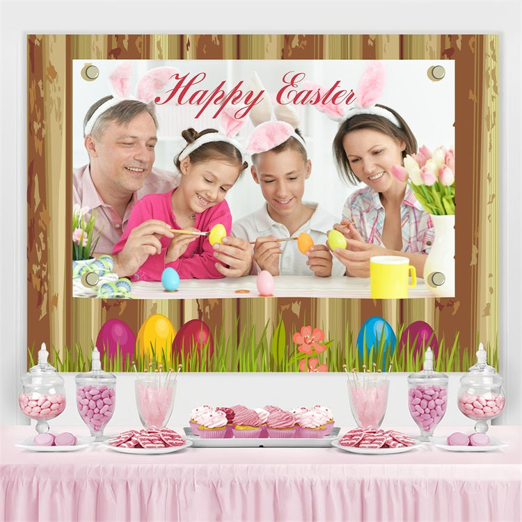 Rustic Easter Backdrop Rustic Wood Eggs Personalized Backdrop TWW3-61