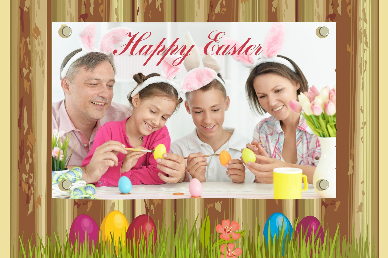 Rustic Easter Backdrop Rustic Wood Eggs Personalized Backdrop TWW3-61