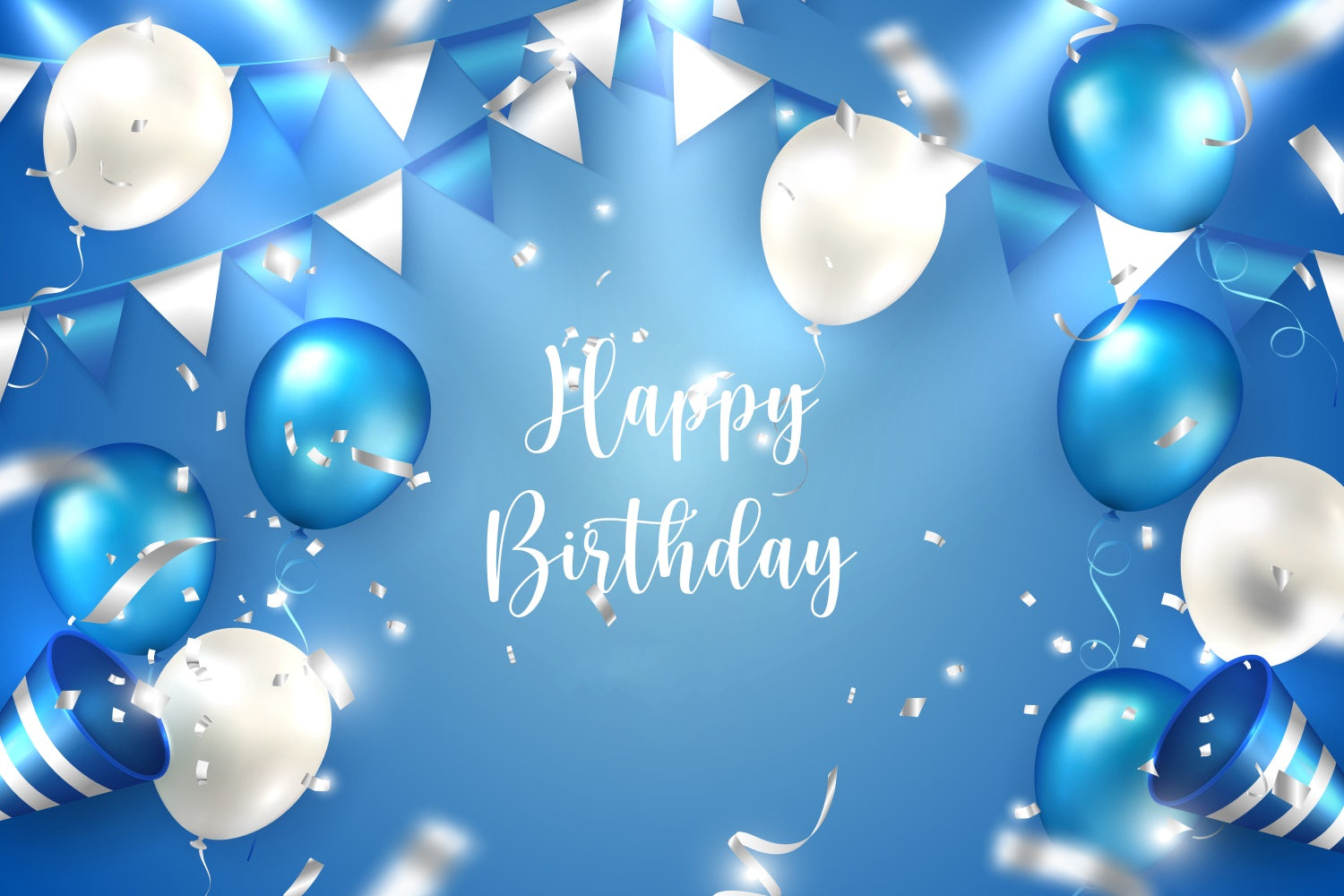 Personalized Birthday Backdrop Blue White Balloon Party Backdrop TWW3-67