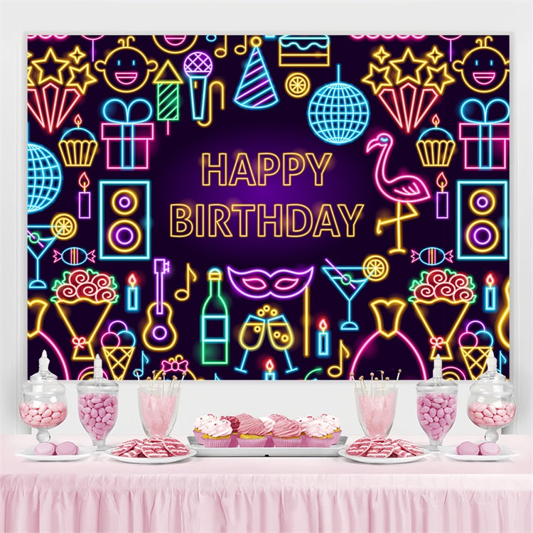 Personalized Backdrops For Birthday Retro Neon Icon Backdrop TWW3-68