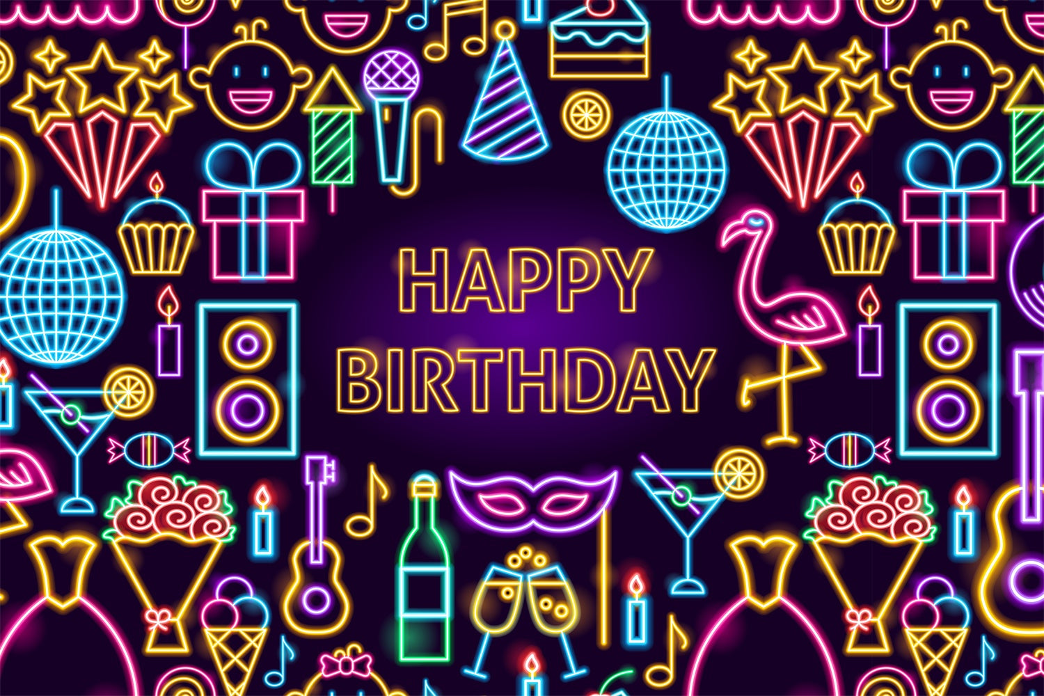 Personalized Backdrops For Birthday Retro Neon Icon Backdrop TWW3-68