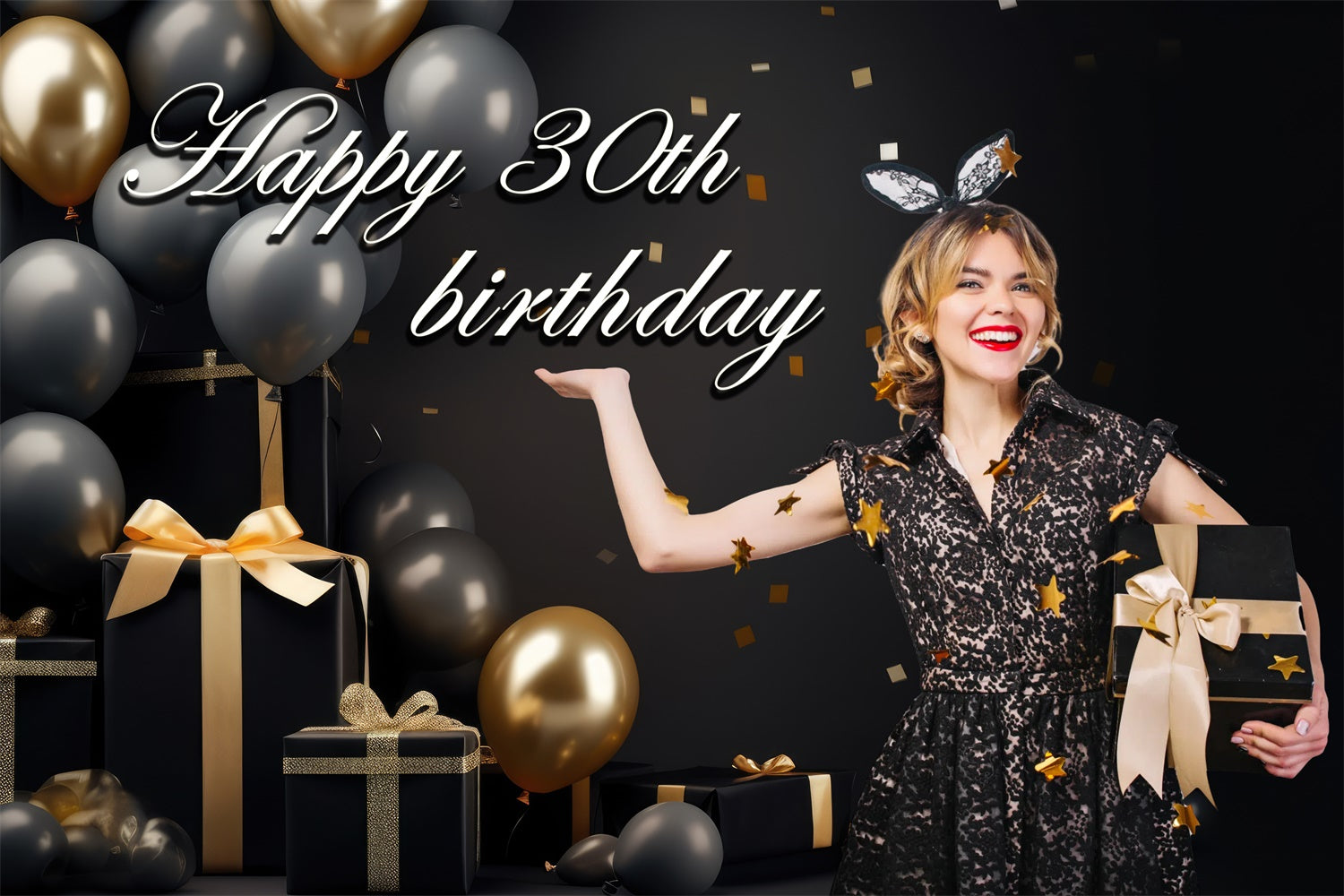 Custom Birthday Backdrops Classy 30th Confetti Balloon Backdrop TWW3-78