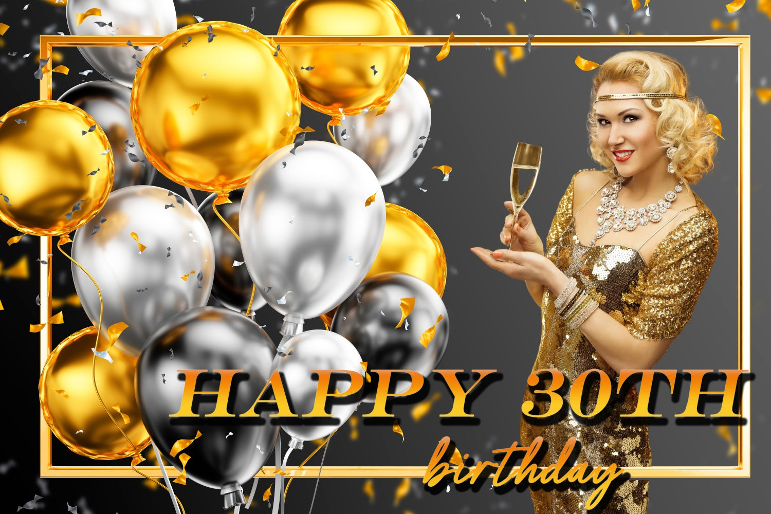 Custom Made Birthday Backdrops 30th Vintage Gold Balloon Backdrop TWW3-79