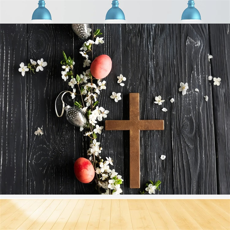 Easter Picture Ideas Rustic Floral Wooden Cross Backdrop TWW3-8