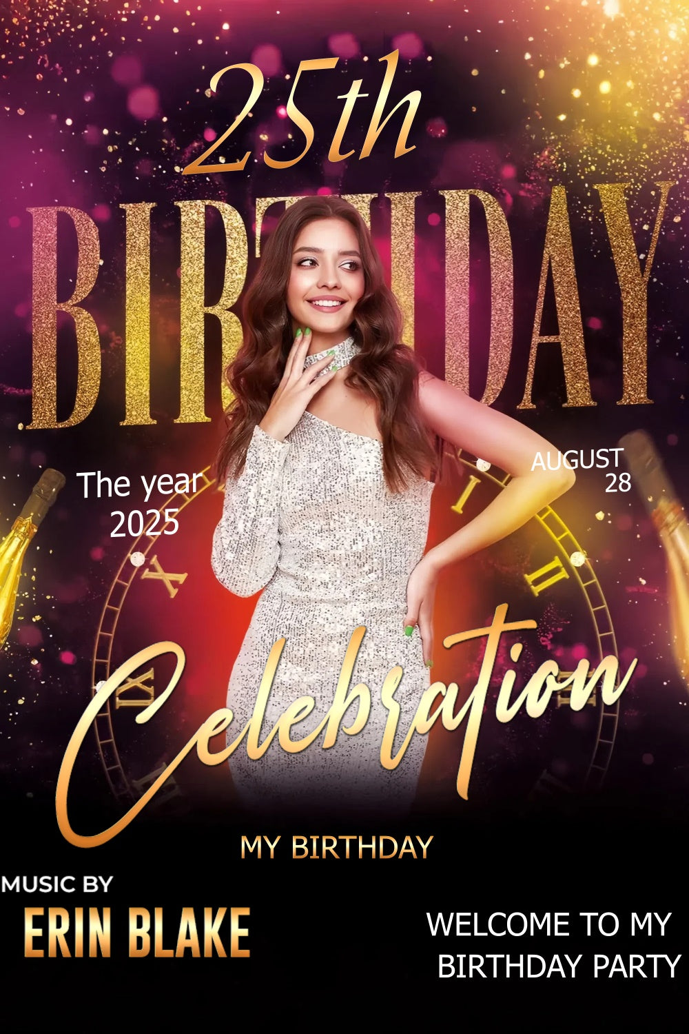 Customized Backdrop For Birthday Shiny 25th Birthday Night Backdrop TWW3-81