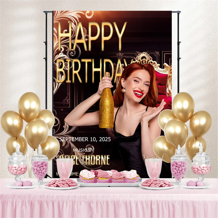 Custom Backdrops For Birthdays Golden Champagne Elegant Backdrop TWW3-82