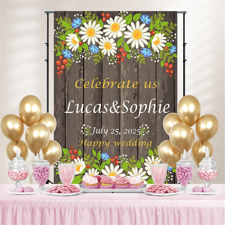 Wedding Photo Backdrop Rustic Wildflower Customized Backdrop TWW3-86