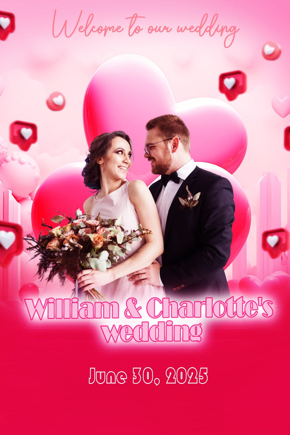Wedding Backdrop Pink Heart Love Personalized Backdrop TWW3-93