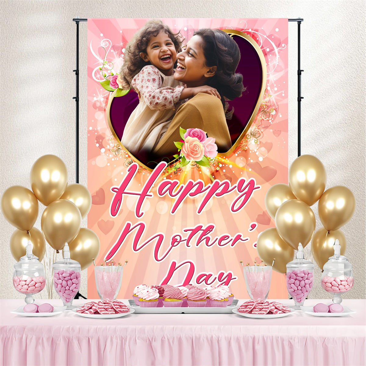 Mother's Day Backdrops Glowing Heart Frame Personalized Backdrop TWW4-1
