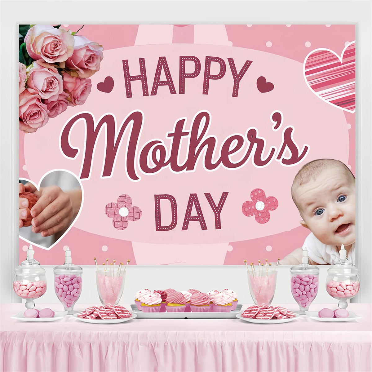Mothers Day Backdrops Baby Love Pink Roses Custom Backdrop TWW4-11