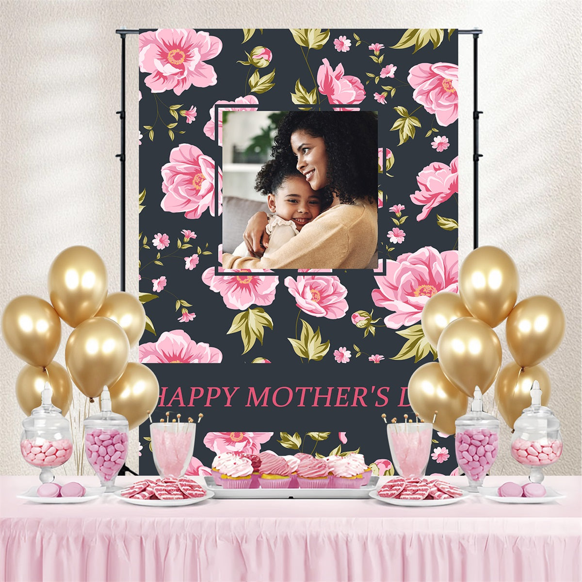 Backdrops For Mother's Day Pink Floral Personalised Backdrop TWW4-13