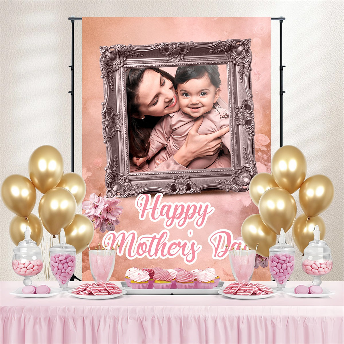 Mothers Day Photo Backdrops Vintage Pink Frame Customized Backdrop TWW4-16