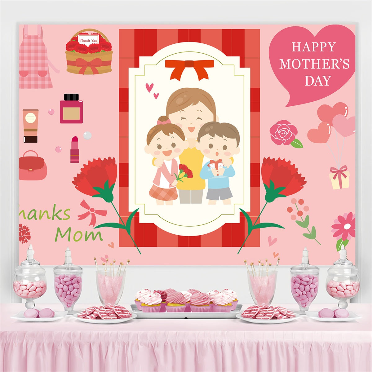 Mothers Day Backdrop Cartoon Family Love Personalized Backdrop TWW4-17