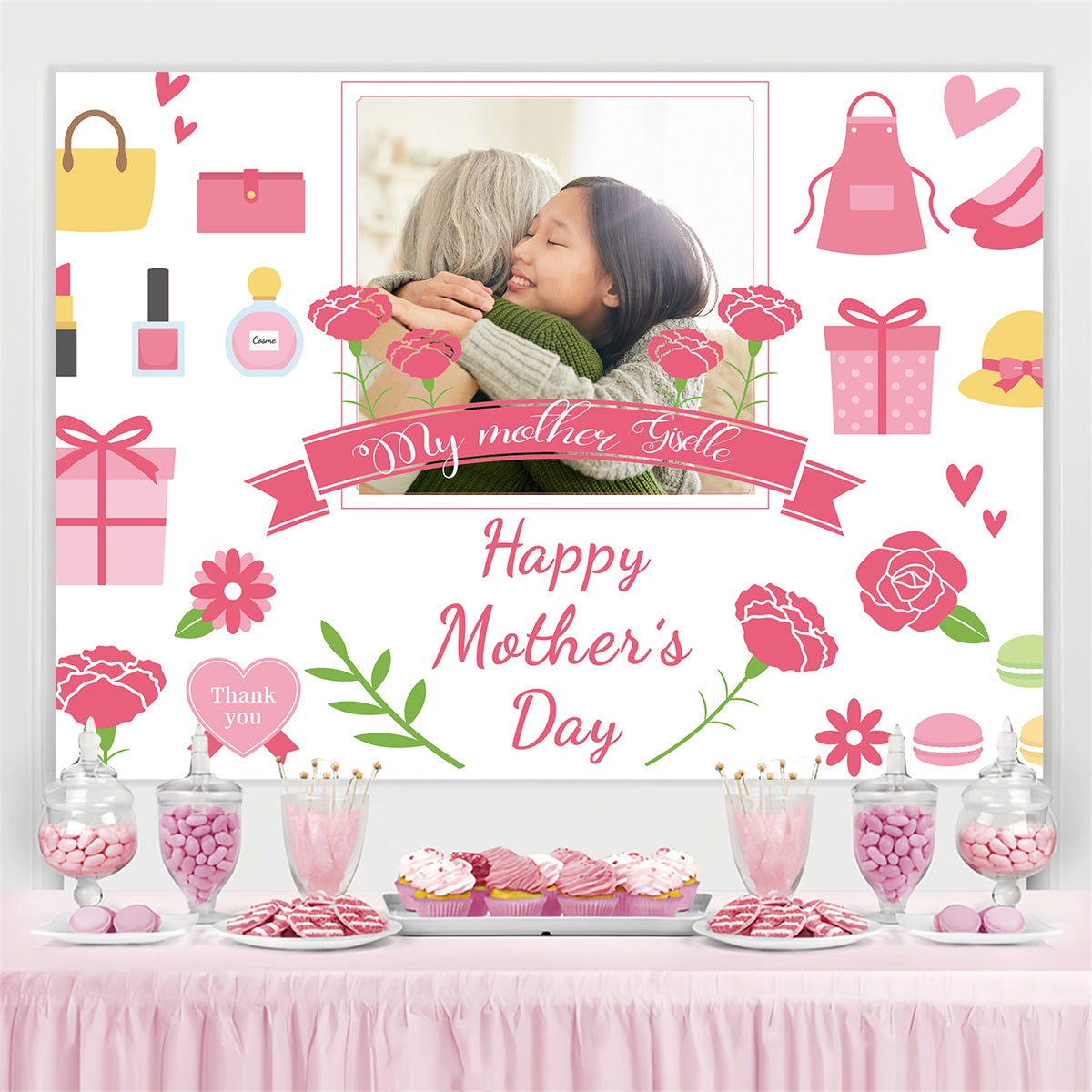 Mother's Day Photo Backdrops Floral Makeup Personalized Backdrop TWW4-18