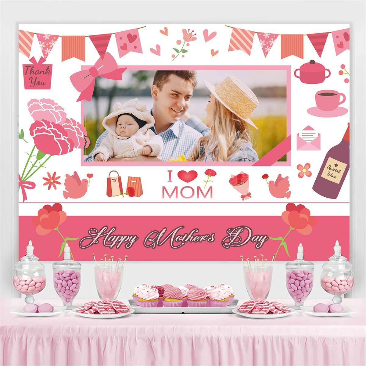 Mother's Day Backdrop Ideas Cute Family Gathering Custom Backdrop TWW4-19