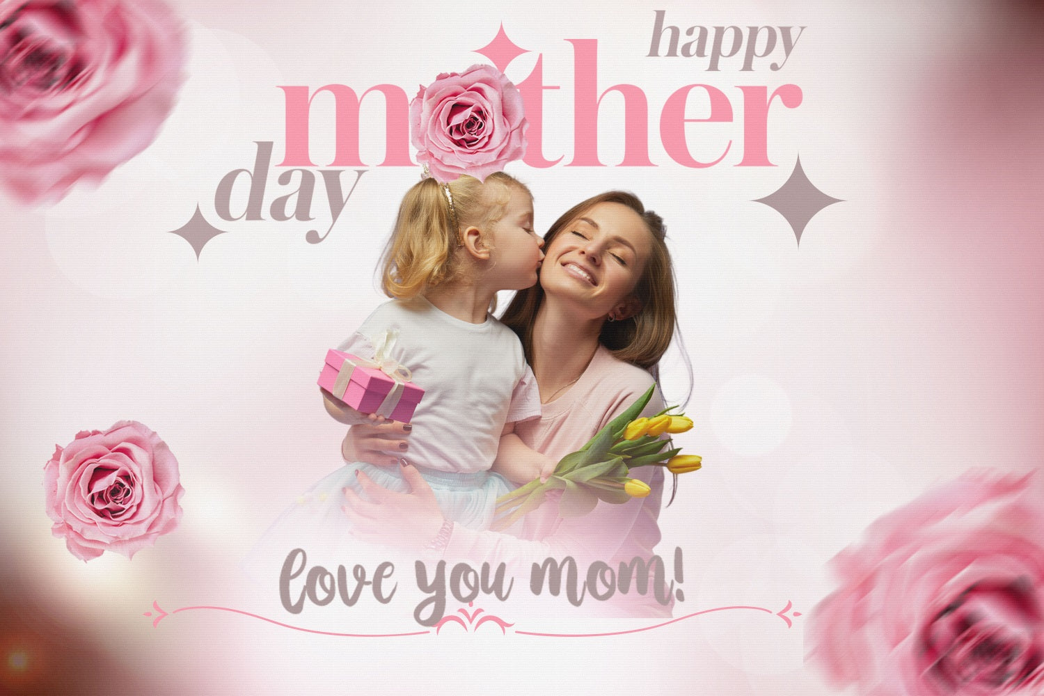 Mother's Day Photo Backdrop Pink Blossom Love Personalised Backdrop TWW4-4