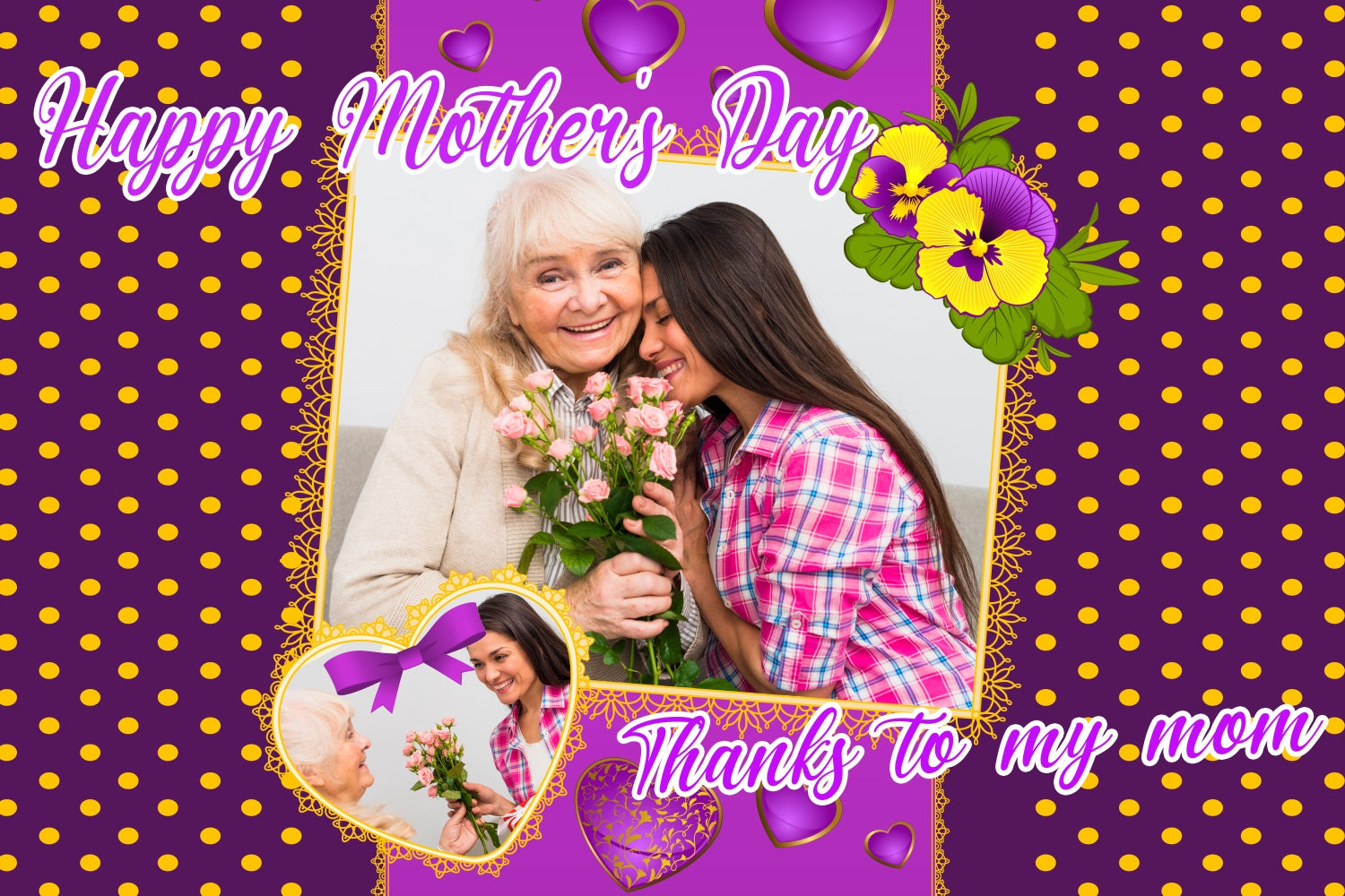 Mothers Day Backdrop Purple Dots Flowers Customized Backdrop TWW4-7