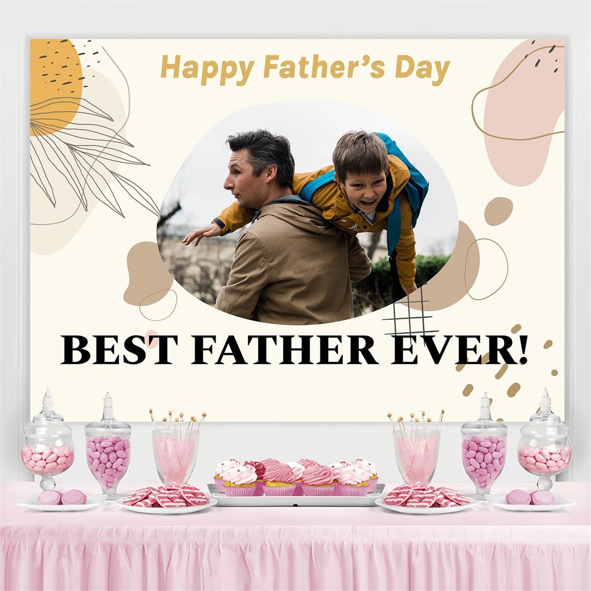 Fathers Day Photo Backdrop Minimal Modern Beige Custom Backdrop TWW4-74