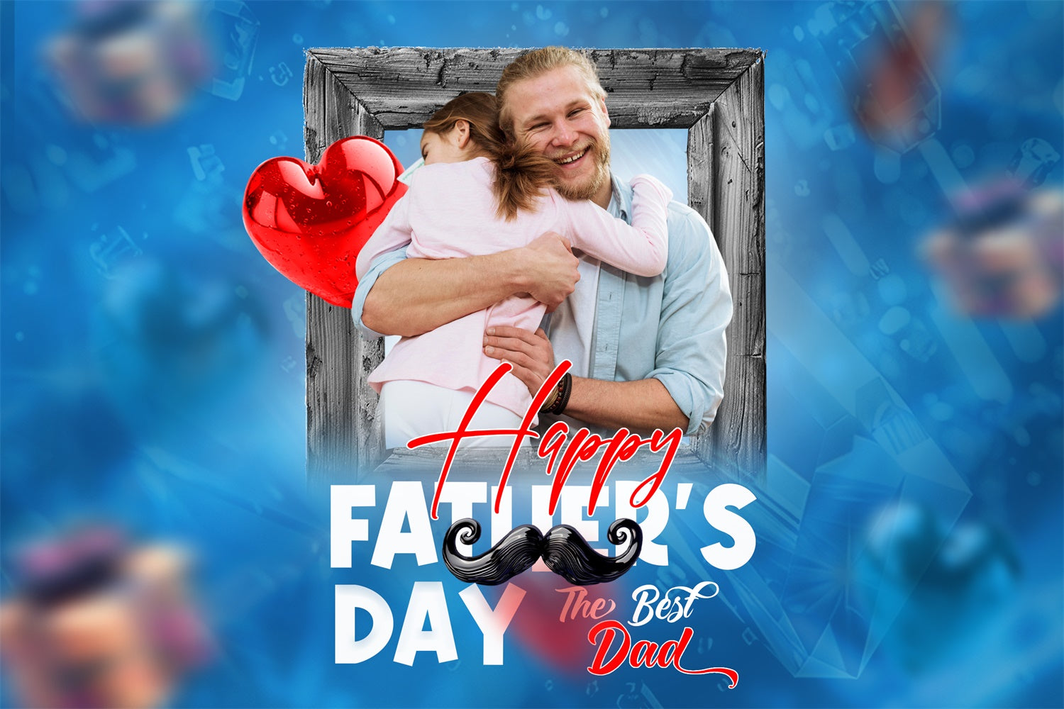 Happy Fathers Day Backdrop Wooden Frame Heart Customized Backdrop TWW4-76