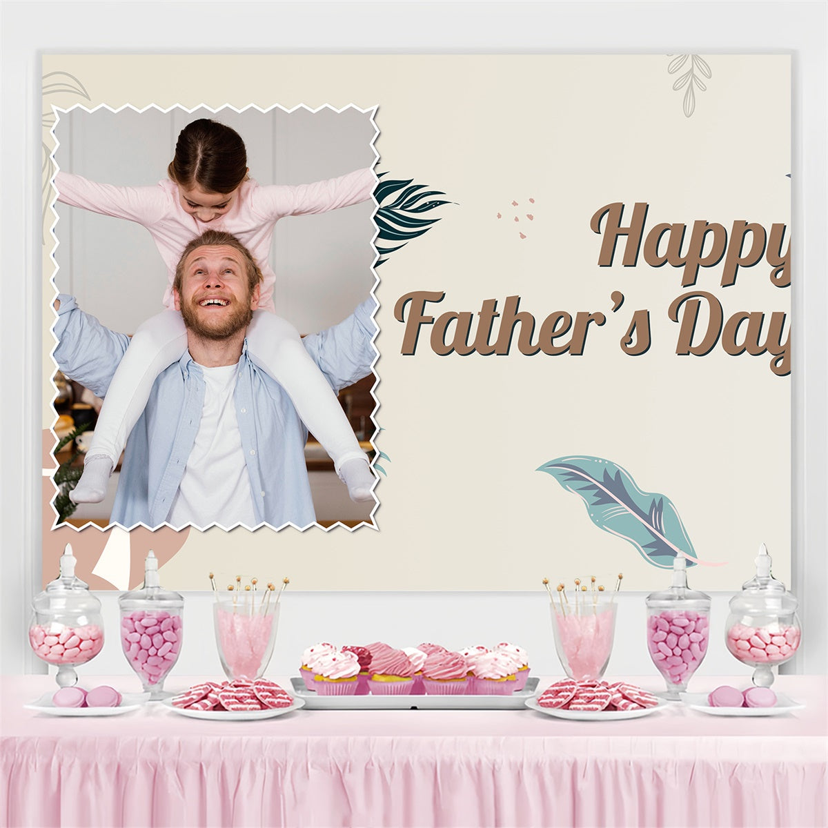 Father's Day Backdrop Pastel Leaf Design Personalized Backdrop TWW4-81