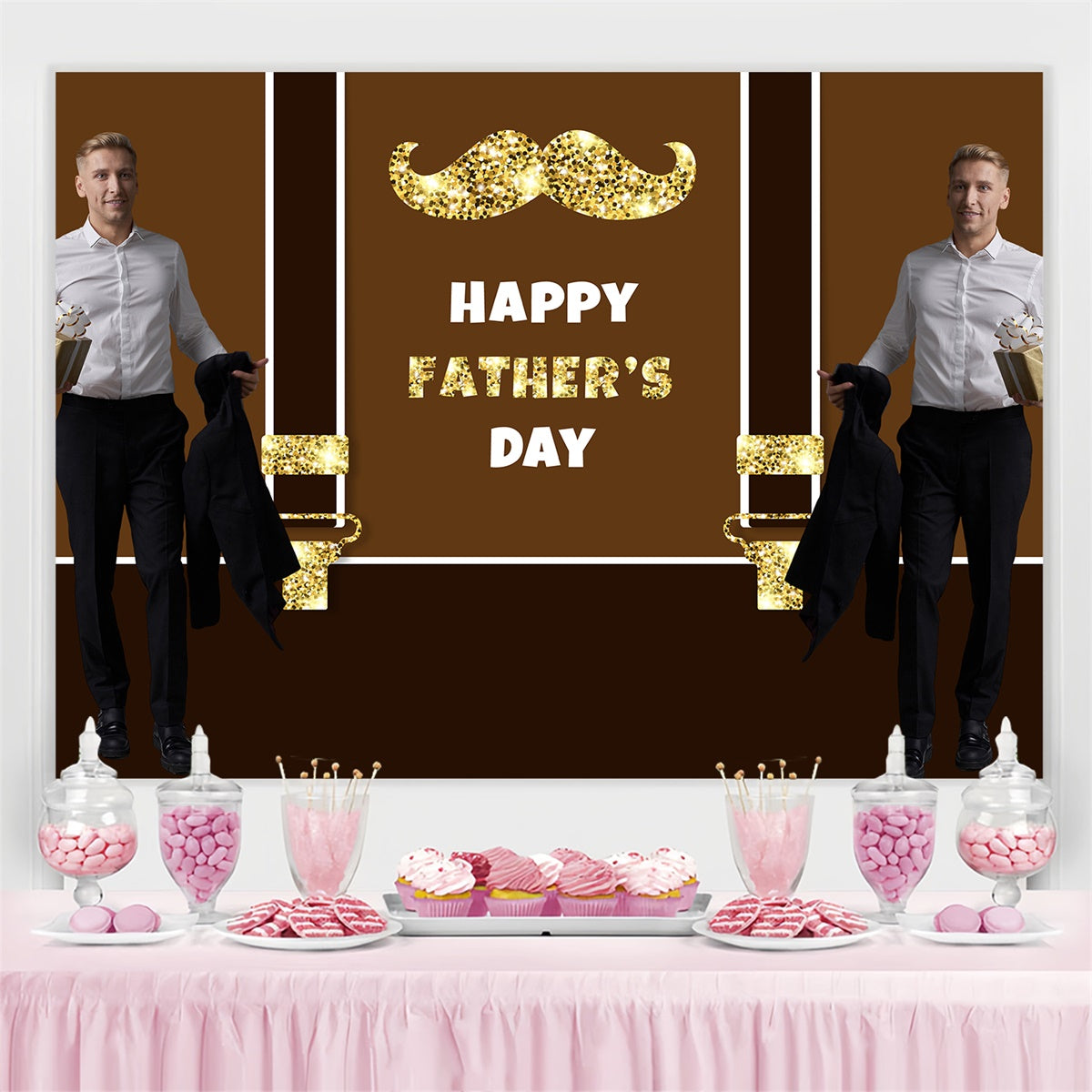 Fathers Day Backdrop Ideas Golden Sparkle Gentleman Custom Backdrop TWW4-88