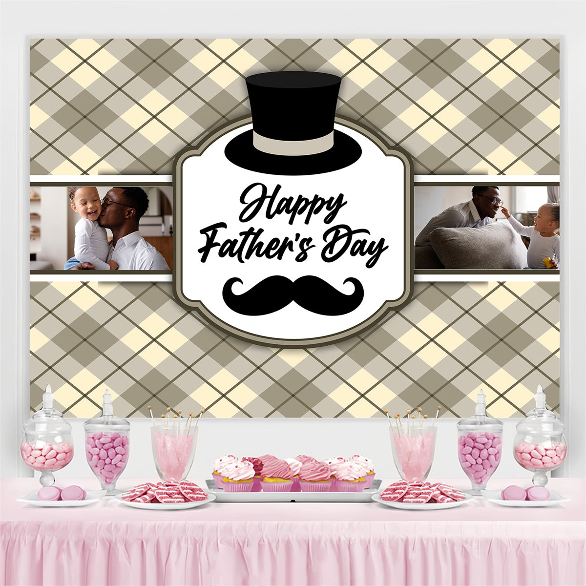 Father's Day Backdrop Elegant Plaid Pattern Customized Backdrop TWW4-89