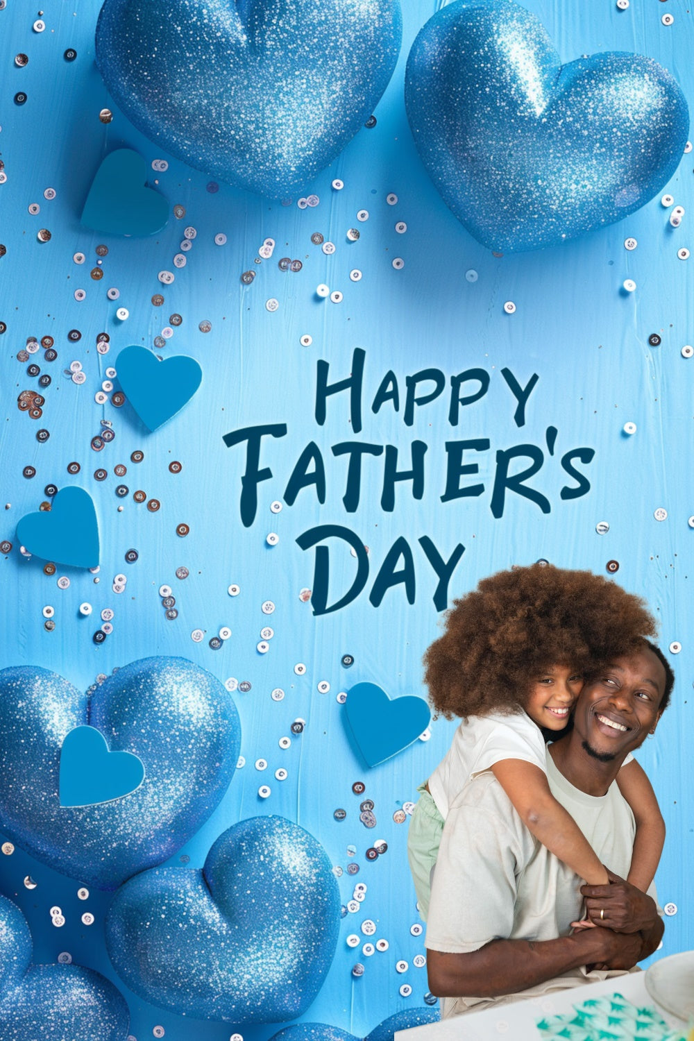 Fathers Day Backdrop Blue Glitter Hearts Personalized Backdrop TWW4-92