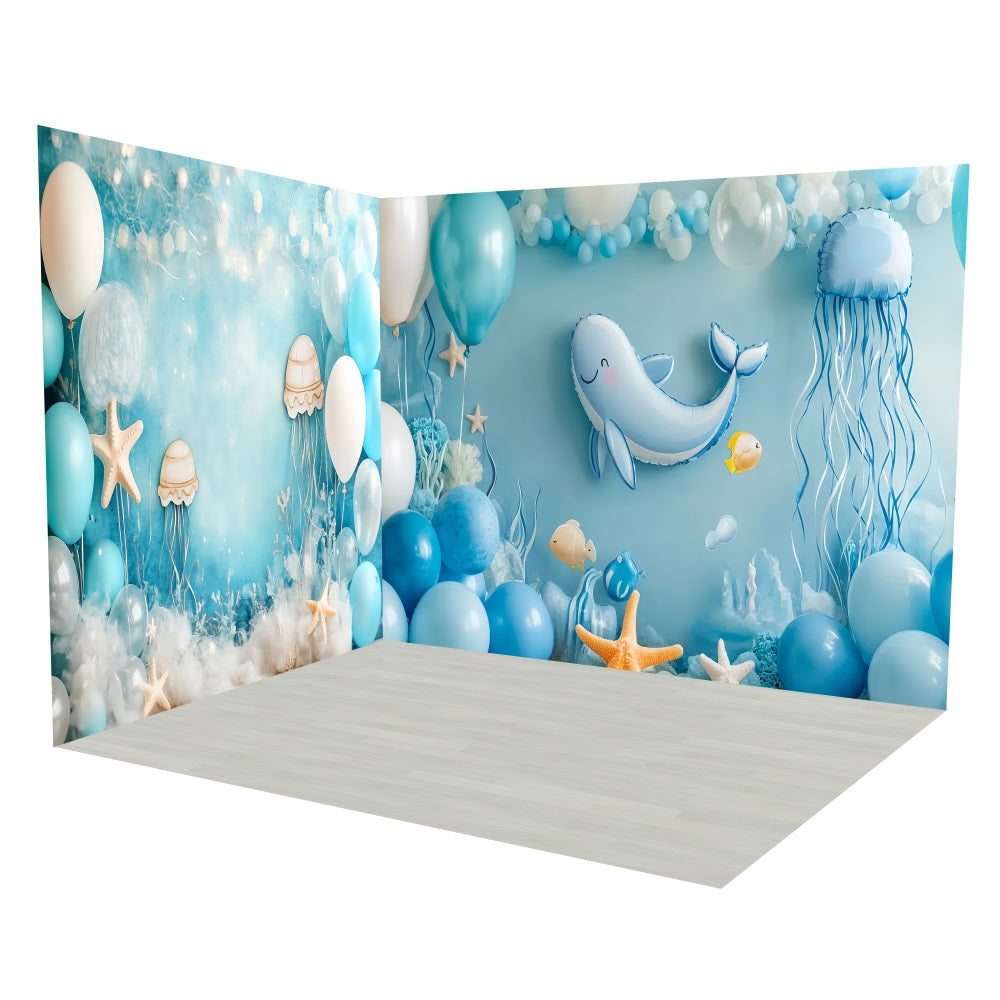 Newborn Photography Backdrops Blue Ocean Whale Backdrop Room Set TWW5-17