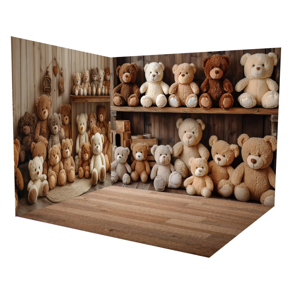 Newborn Backdrops Wooden Teddy Bear Backdrop Room Set TWW5-19