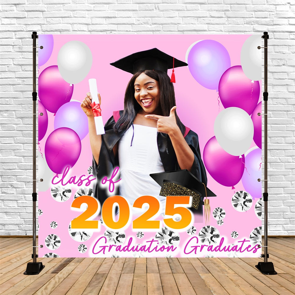 2025 Graduation Backdrop Pink Balloon Custom Party Graduation Backdrop TWW5-29