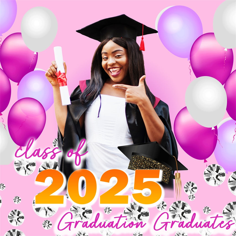 2025 Graduation Backdrop Pink Balloon Custom Party Graduation Backdrop TWW5-29