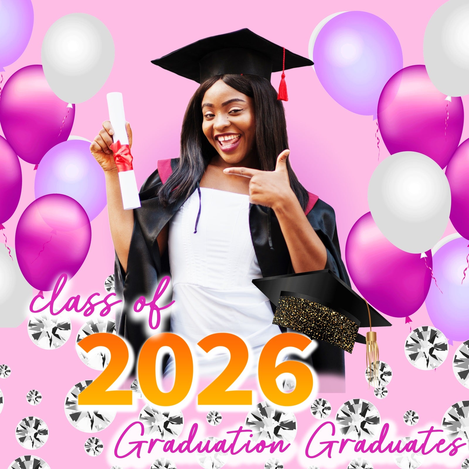 2026 Graduation Backdrop Pink Balloon Custom Party Graduation Backdrop TWW5-29