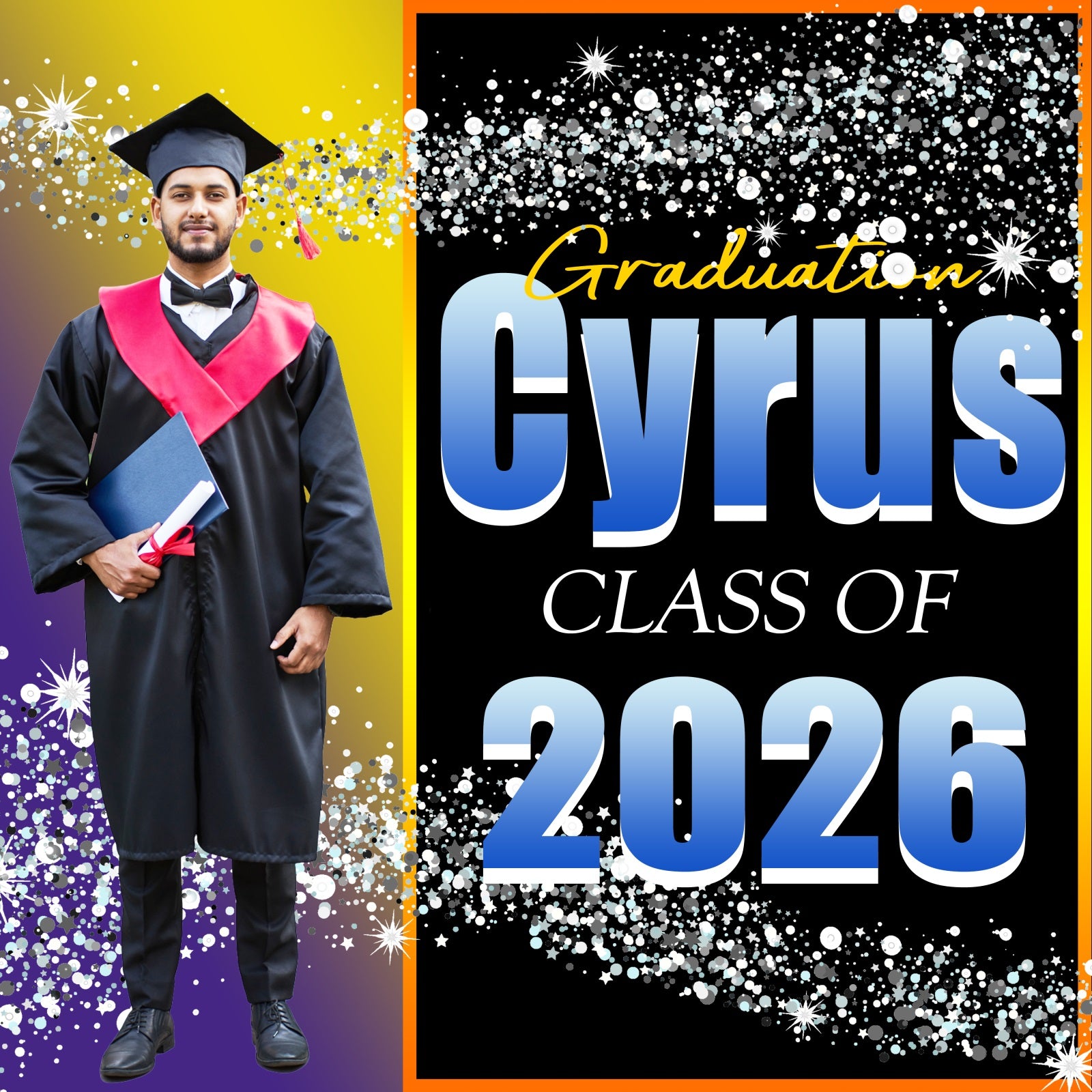 Graduated Backdrop Sparkling Confetti Custom Party Graduation Backdrop TWW5-31