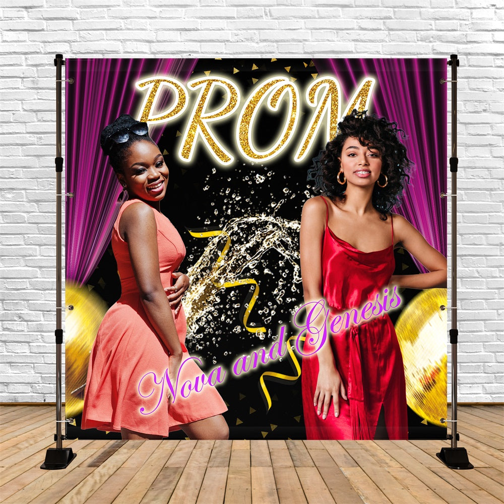 Prom Backdrop Purple Curtain Glitter Customized Party Graduation Backdrop TWW5-36
