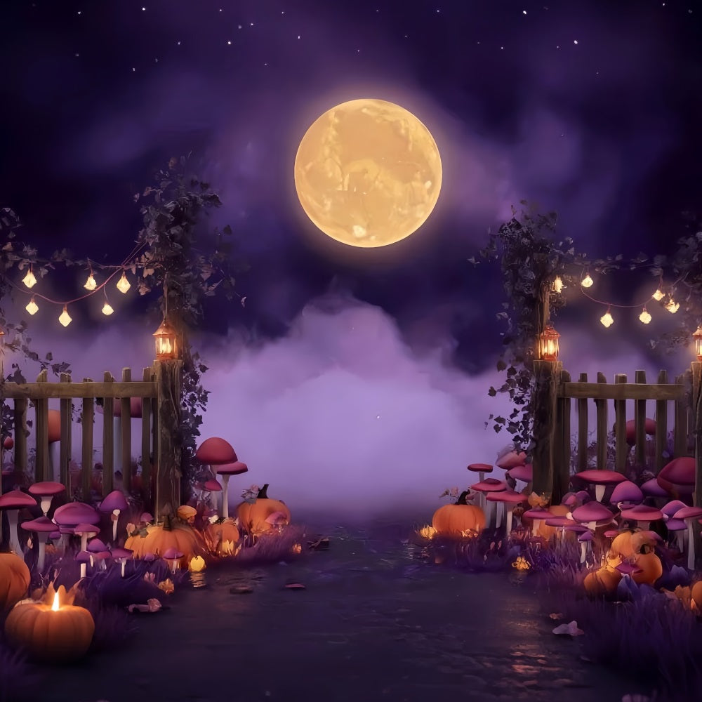 Halloween Moon Backdrop Moonlit Pumpkin Forest Path Halloween Backdrop TWW510-1