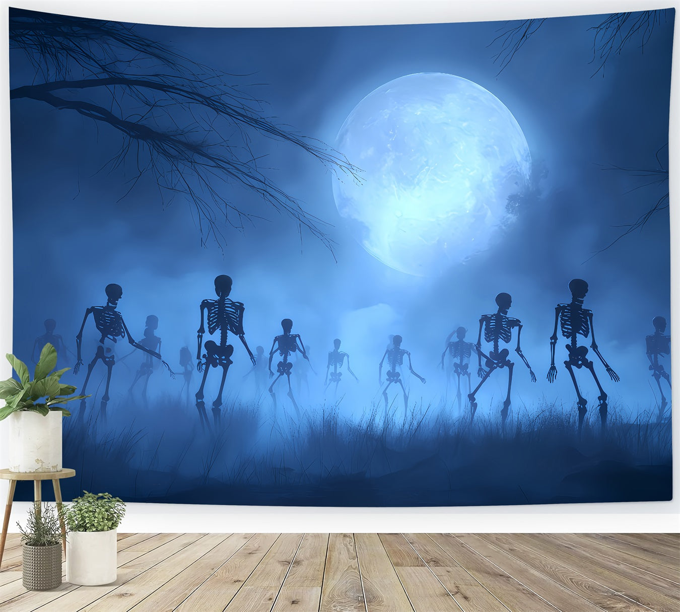 Halloween Ghost Backdrop Skeletons Rising Under Blue Moon Scary Halloween Backdrops TWW510-10