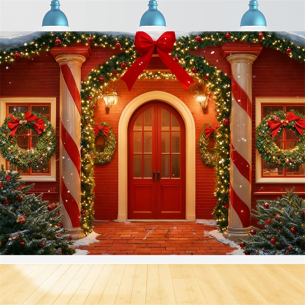 Big Bow Backdrop Red Door Festive Entrance Christmas Backdrop Ideas TWW510-101