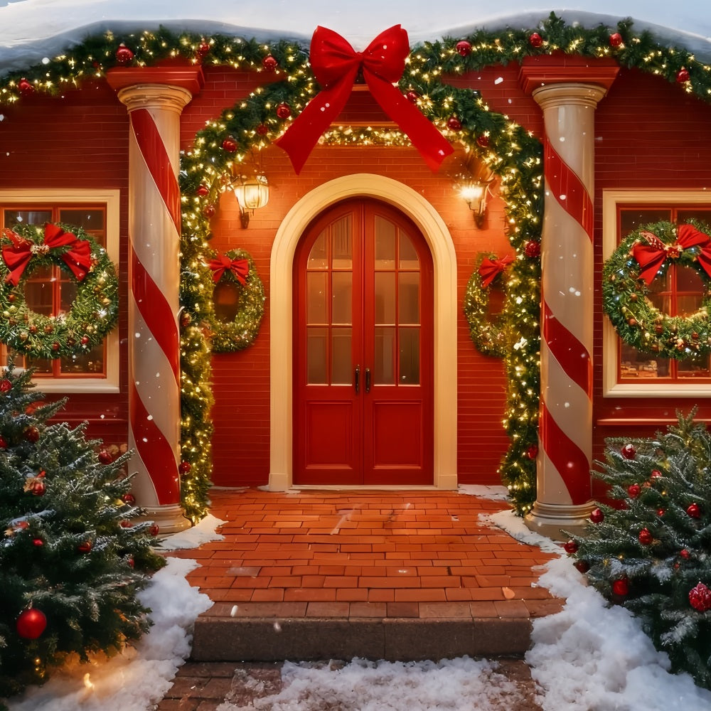 Big Bow Backdrop Red Door Festive Entrance Christmas Backdrop Ideas TWW510-101