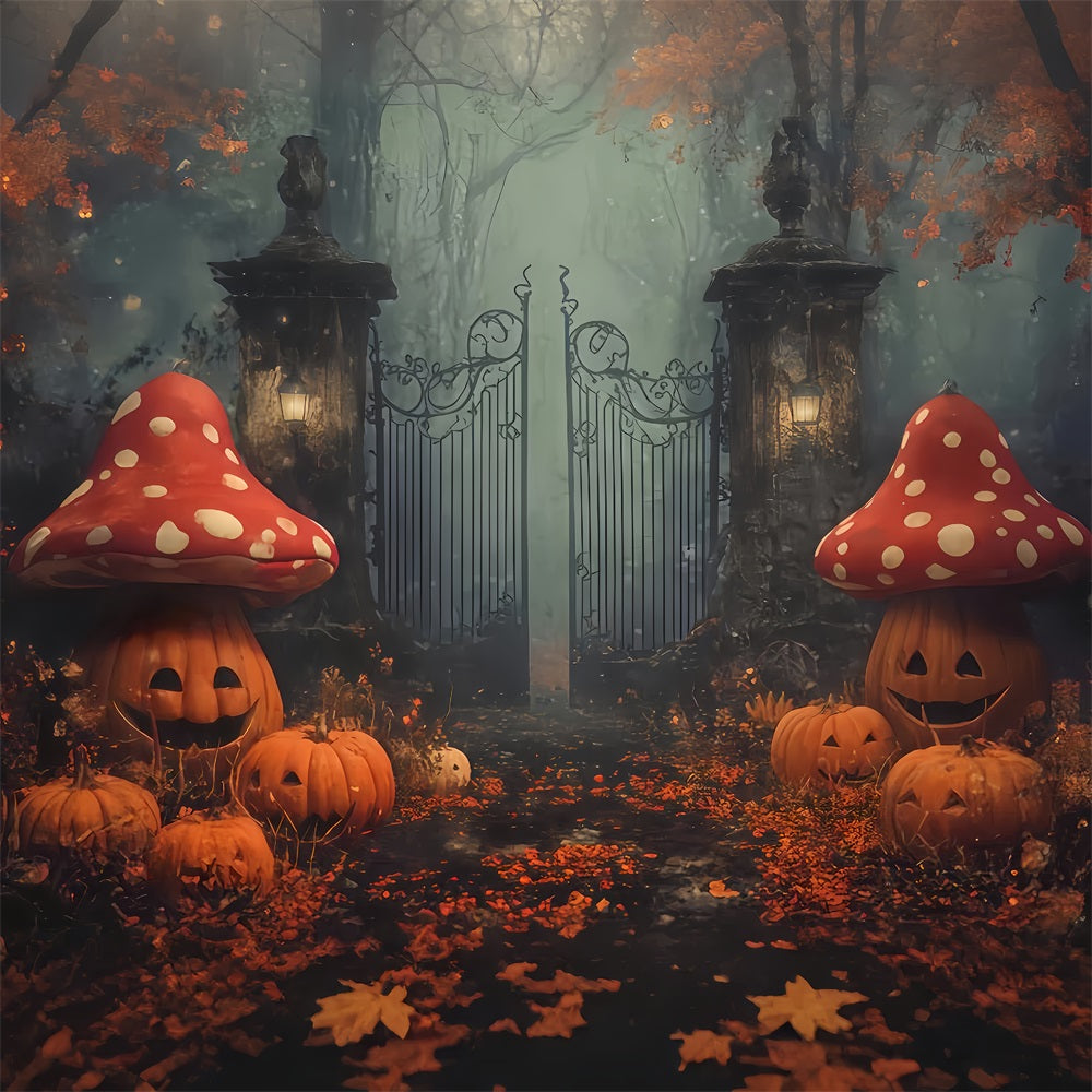 Scary Halloween Backdrops Pumpkin Mushrooms Enchanted Gate Halloween Photo Backdrop TWW510-13