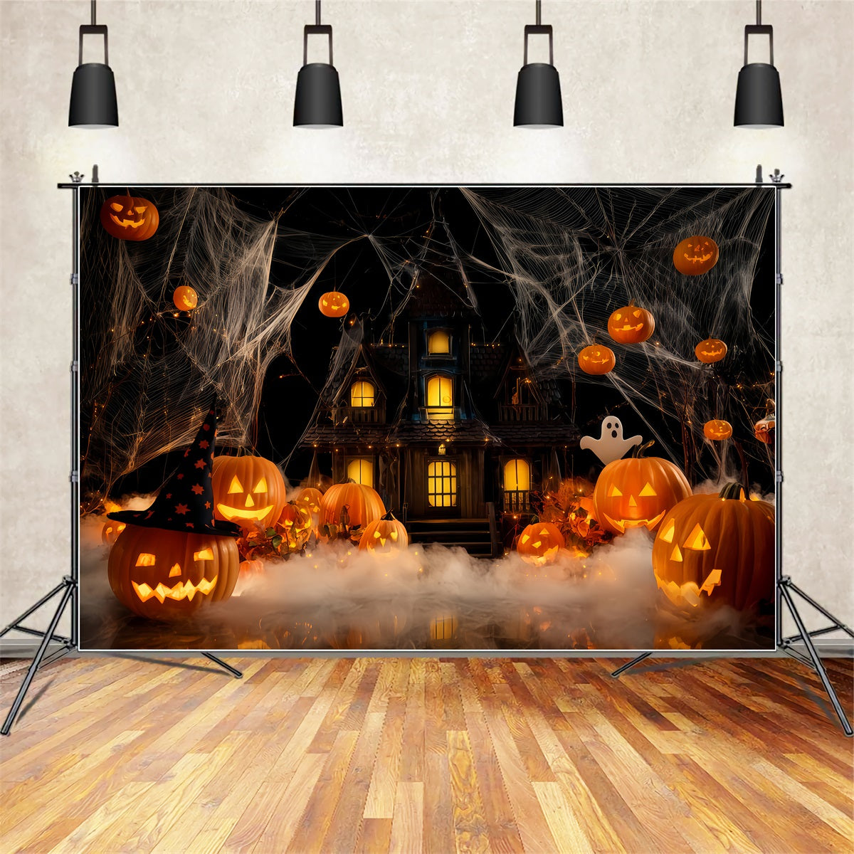 Haunted Mansion Backdrop Haunted House Pumpkin Fog Halloween Backdrop Ideas TWW510-15
