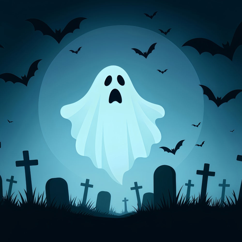 Graveyard Backdrop Flying Ghost Moon Graveyard Halloween Backdrops For Photos TWW510-16
